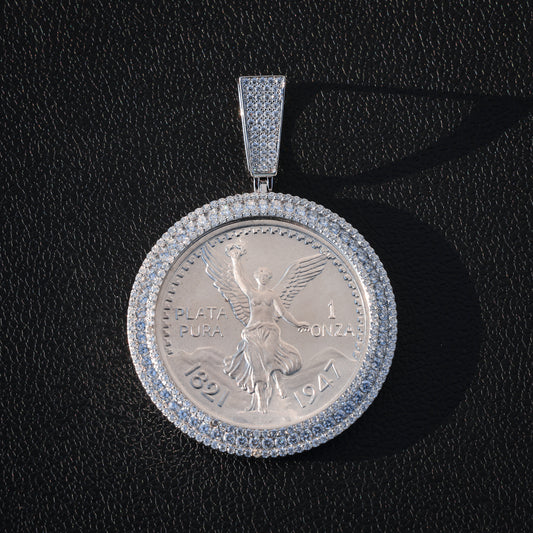 Iced Moissanite Bezel Centenario Pendant - 925 Silver
