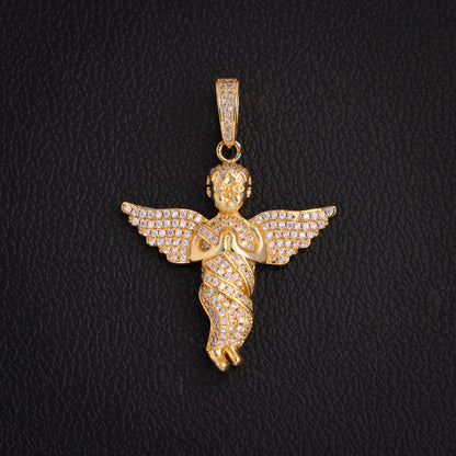 Small Iced Out Angel Pendant - Gold