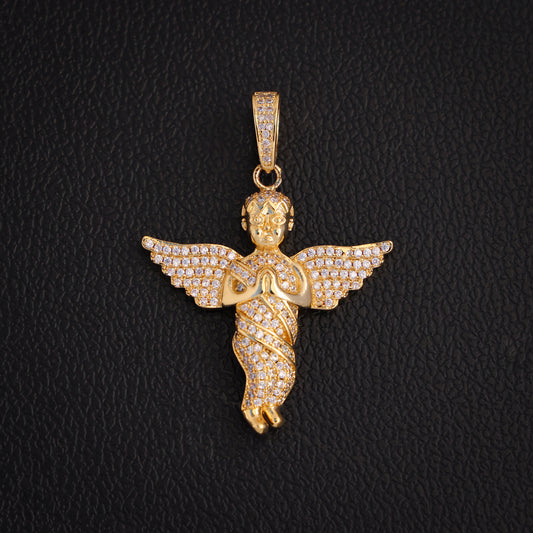 Small Iced Out Angel Pendant - Gold