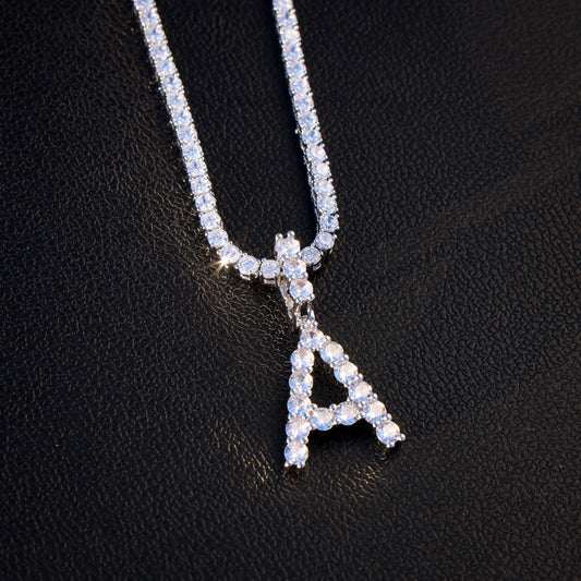 Diamond Letter Pendant Necklace - White Gold