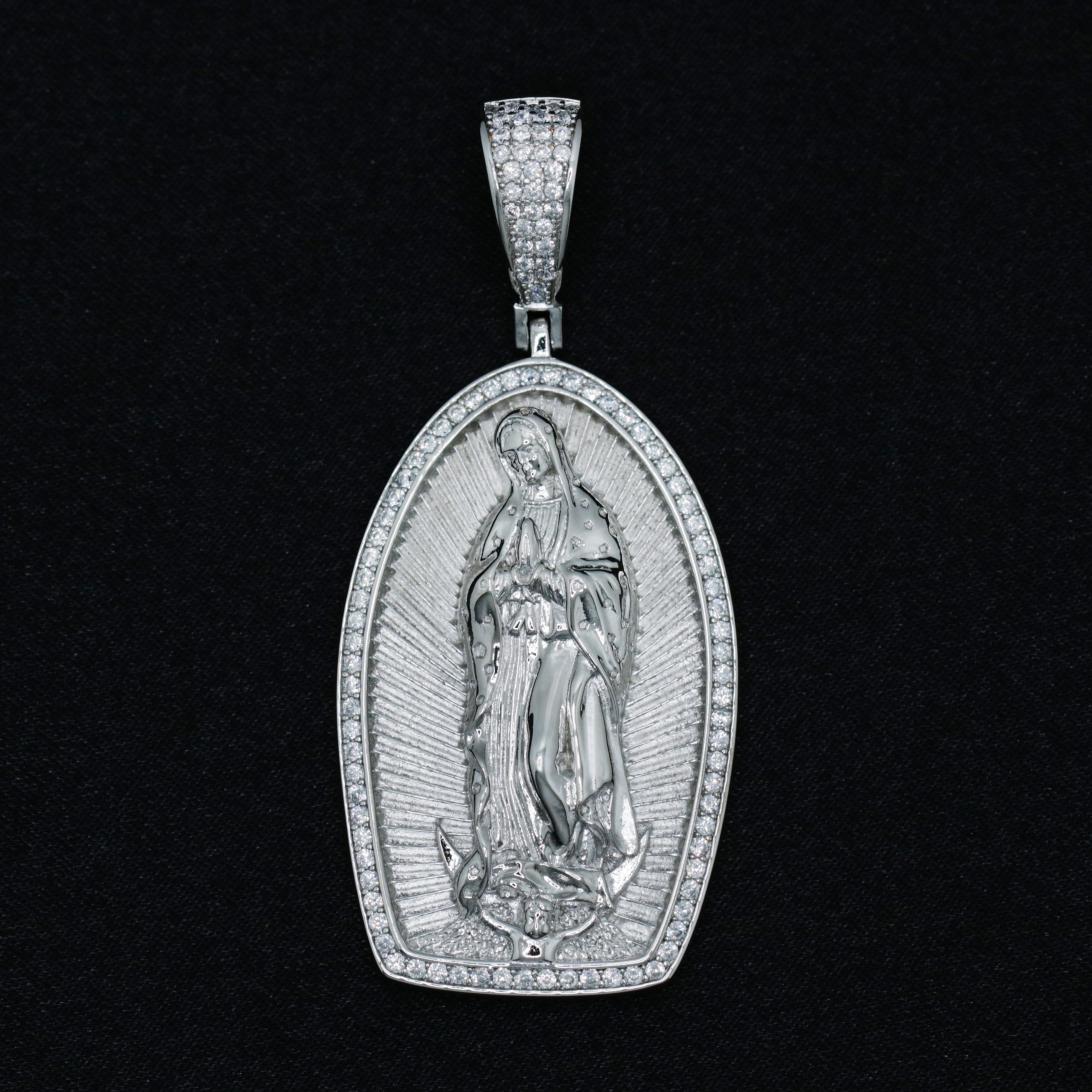 Iced Lady of Guadalupe Pendant - Real 925 Silver – Huerta Jewelry