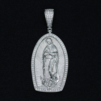 Iced Lady of Guadalupe Pendant - Real 925 Silver