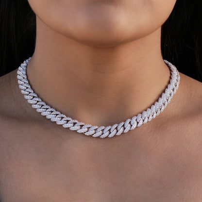 10mm Iced Out Cuban Necklace - White Gold