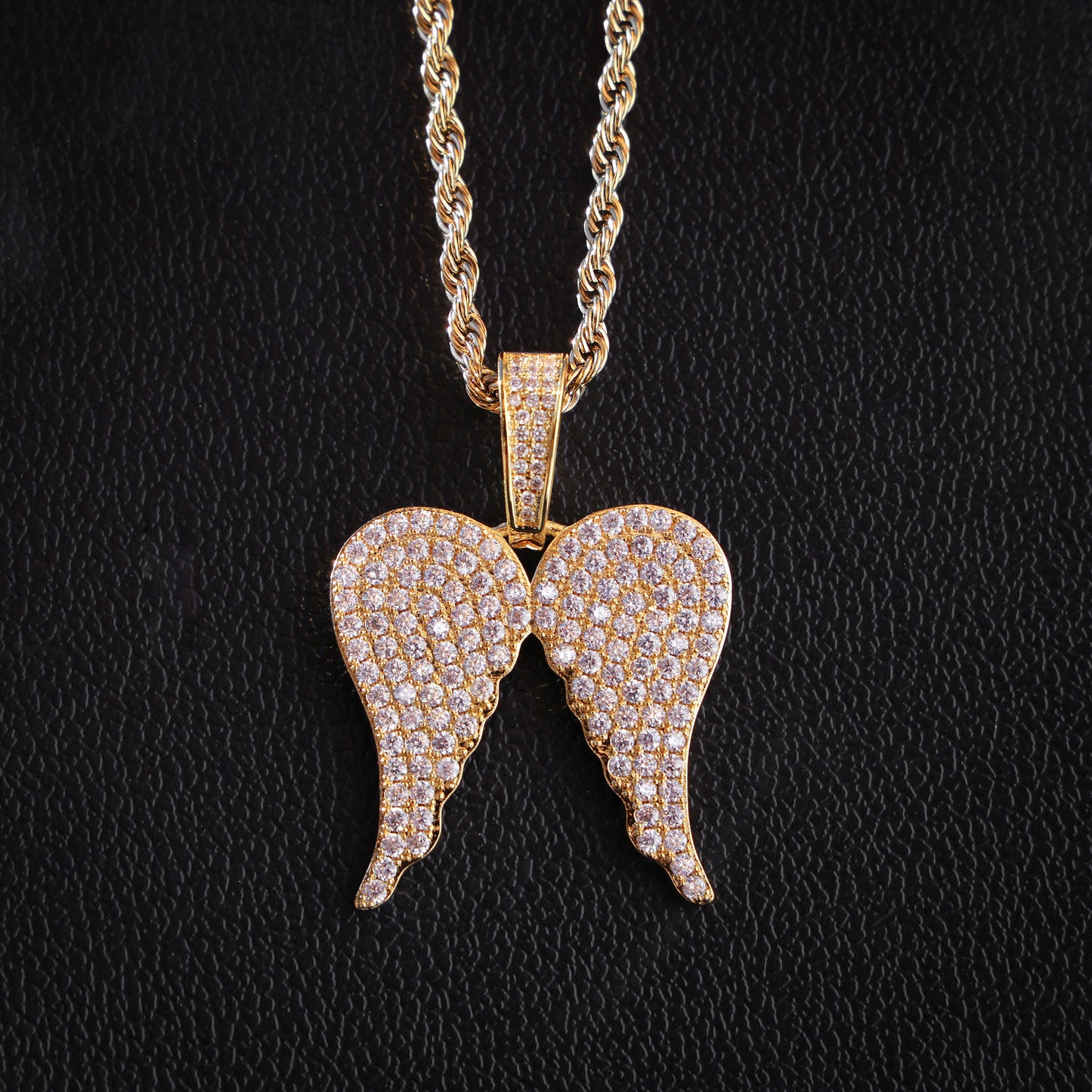 Iced Out Angel Wings Pendant - Gold