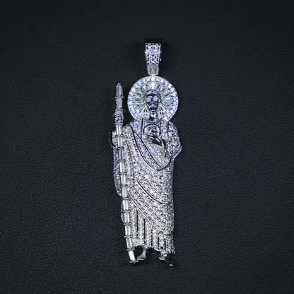 Fully Iced Baguette San Judas Pendant - 925 Silver