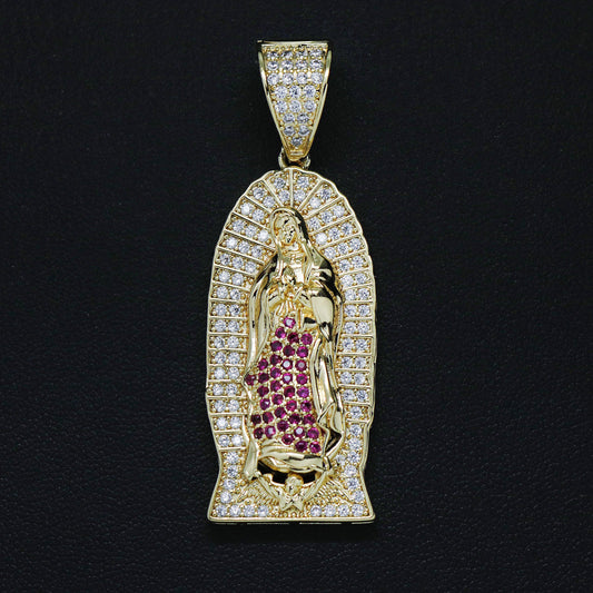 Fully Iced Lady of Guadalupe Pendant - Gold