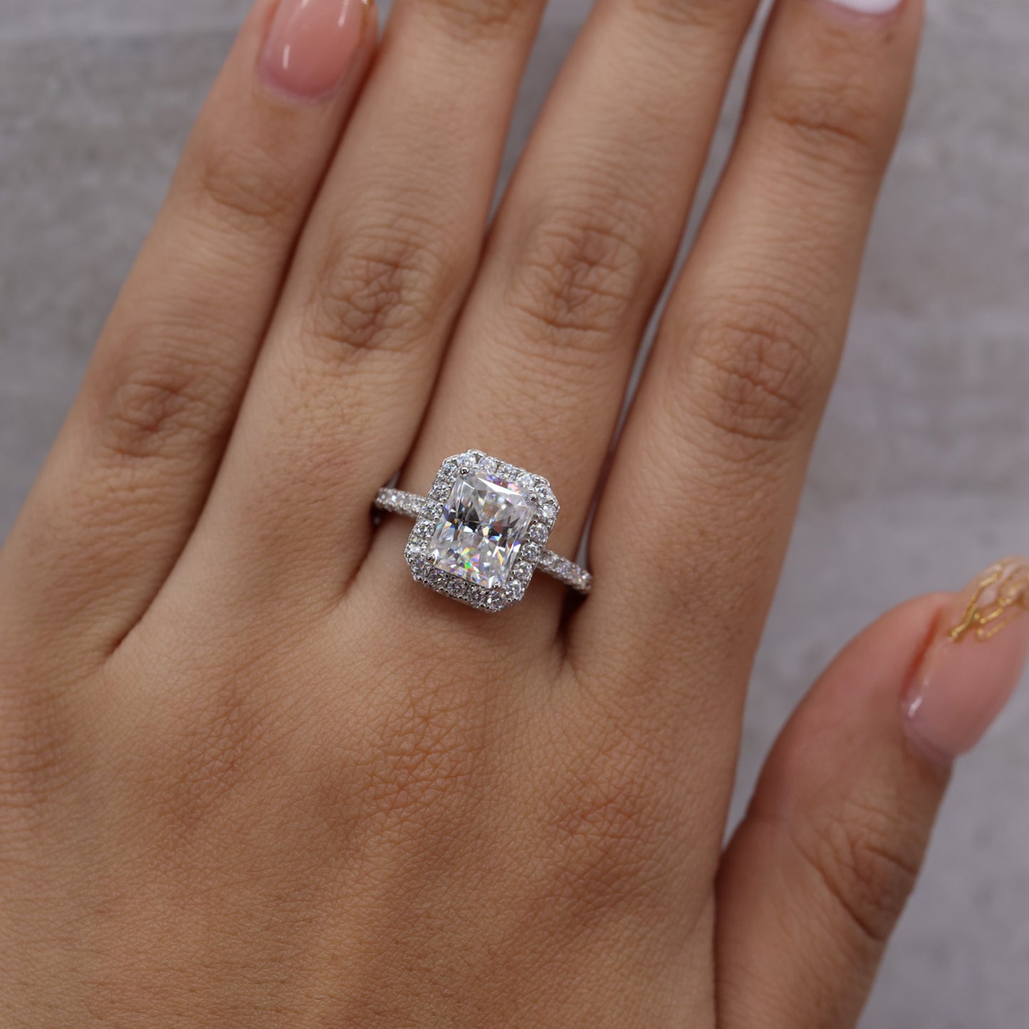 3ct Moissanite Radiant Cut Halo Ring - 925 Silver