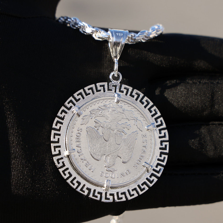 Aztec Pattern Bezel Centenario Pendant - 925 Silver