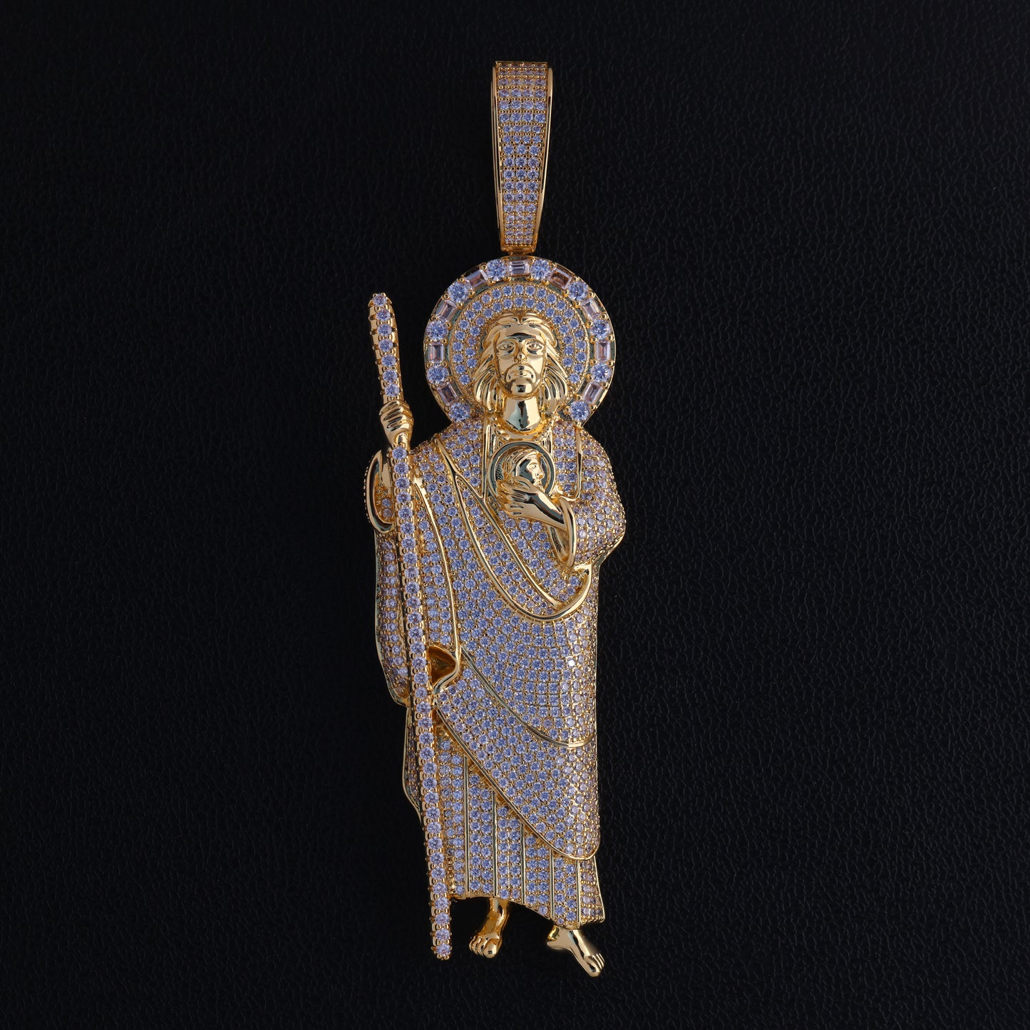 XL Fully Iced Out San Judas Pendant - Gold