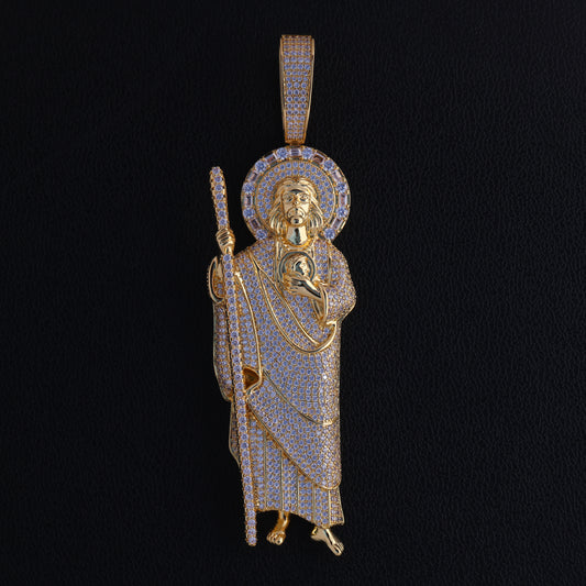 XL Fully Iced Out San Judas Pendant - Gold
