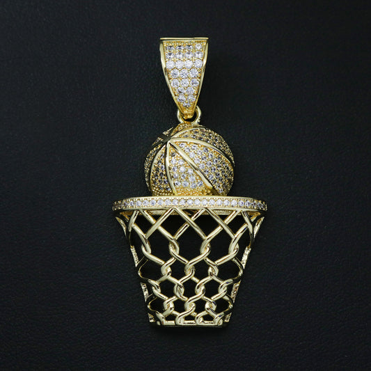 Iced Out Basketball Hoop Pendant - Gold