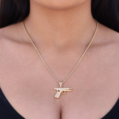 Icy Handgun Necklace - Gold