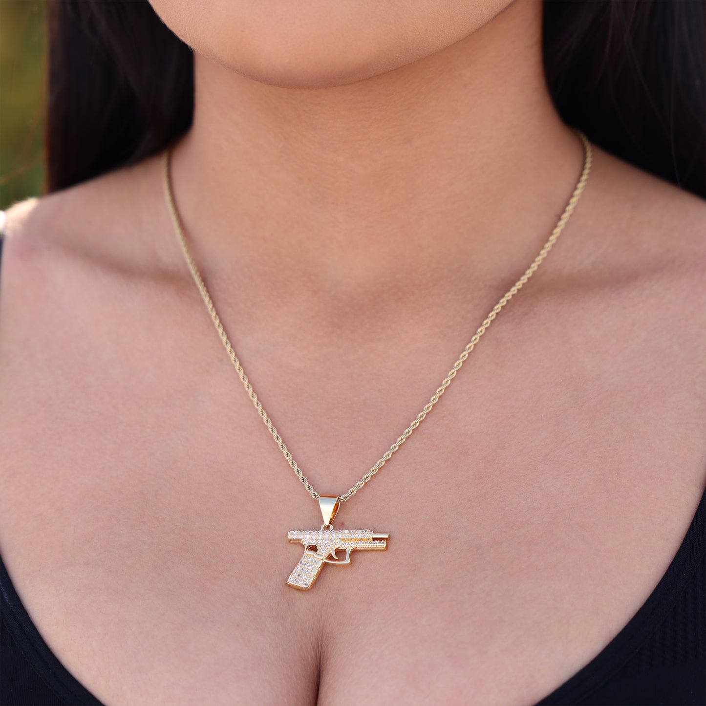 Icy Handgun Necklace - Gold