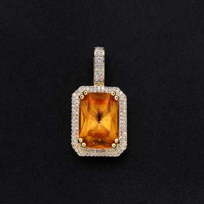 Iced Amber Stone Pendant - Gold