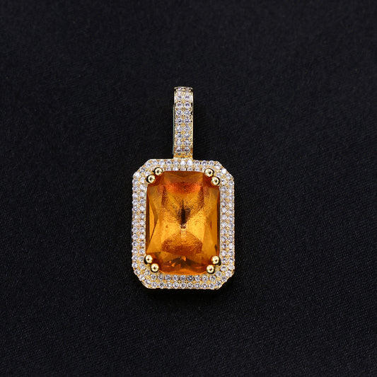 Iced Amber Stone Pendant - Gold