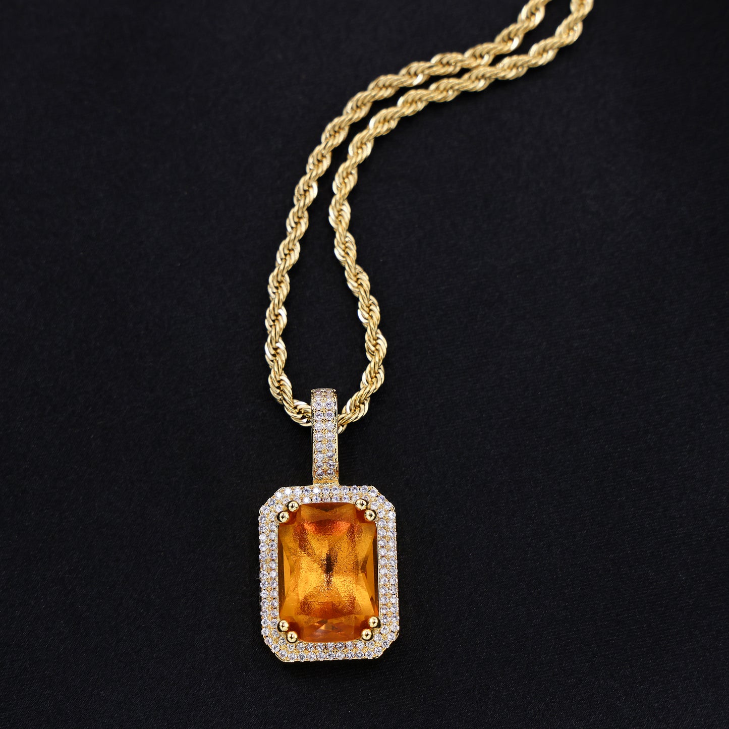 Iced Orange Stone Pendant Necklace - Gold