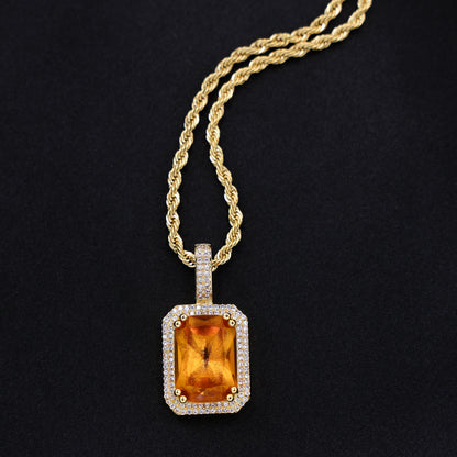 Iced Orange Stone Pendant Necklace - Gold