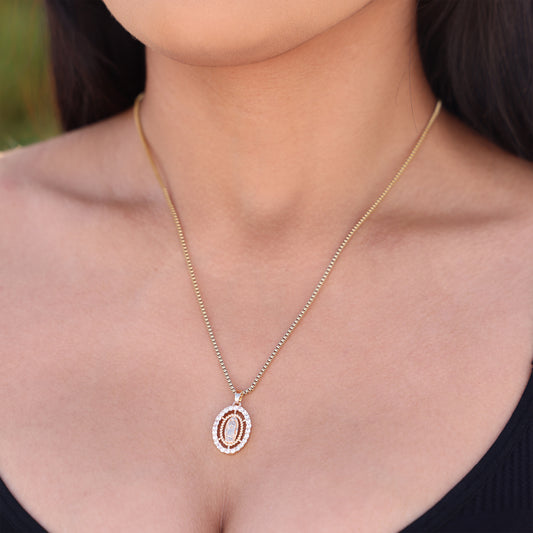 Small Virgin Mary Oval CZ Necklace - Gold