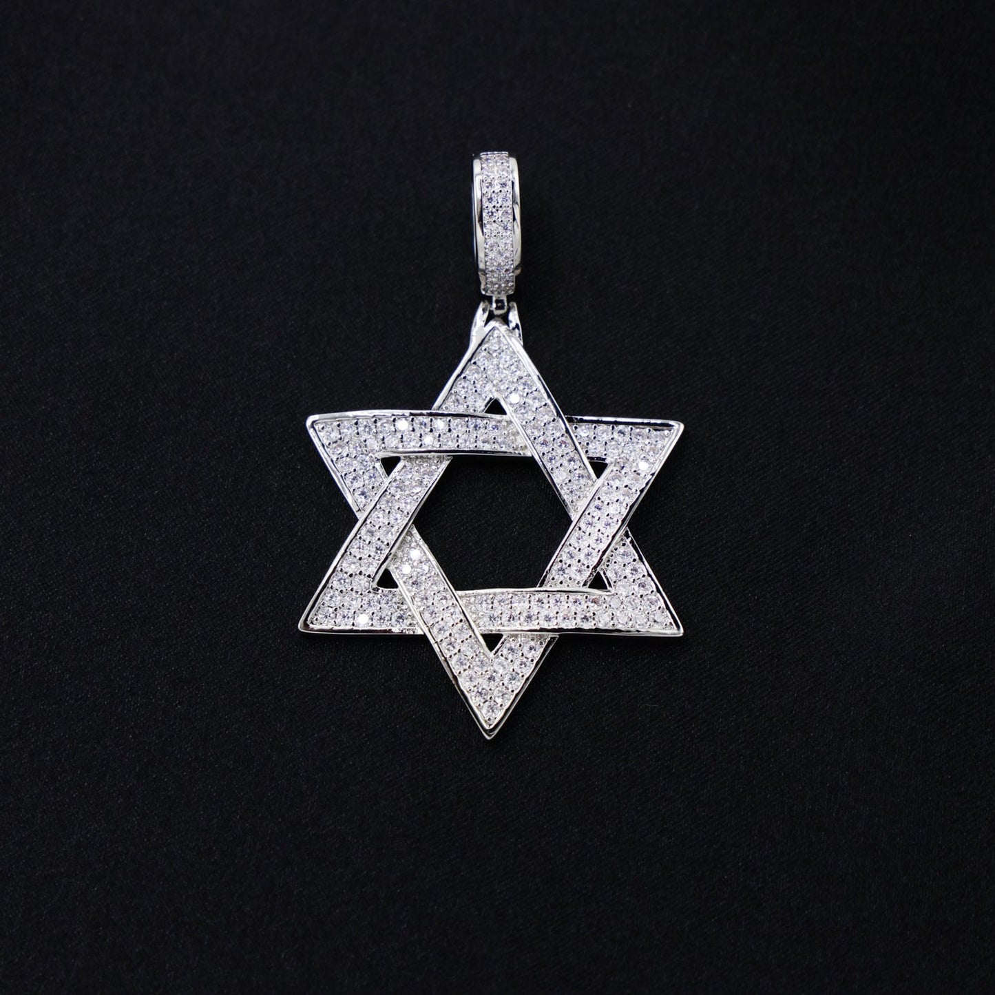 Iced Out Star of David Pendant - White Gold