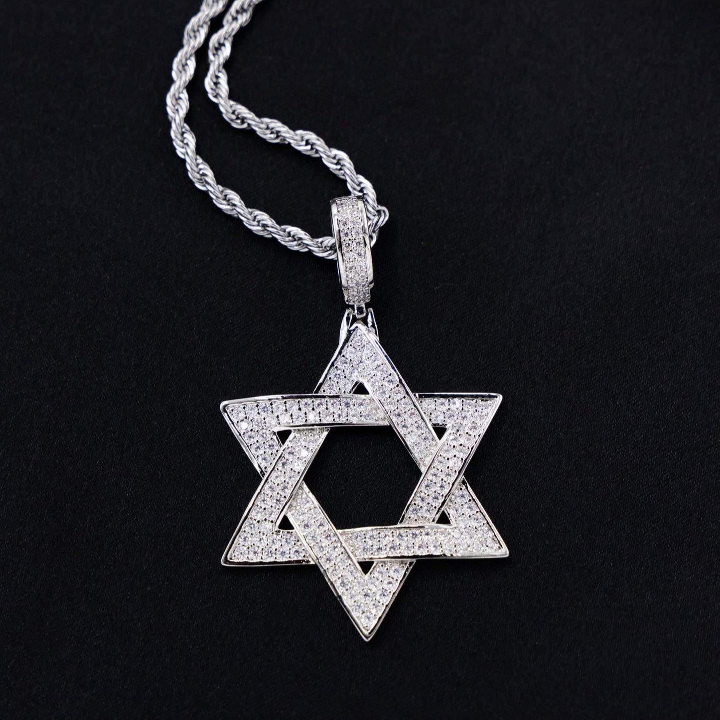 Iced Out Star of David Pendant - White Gold