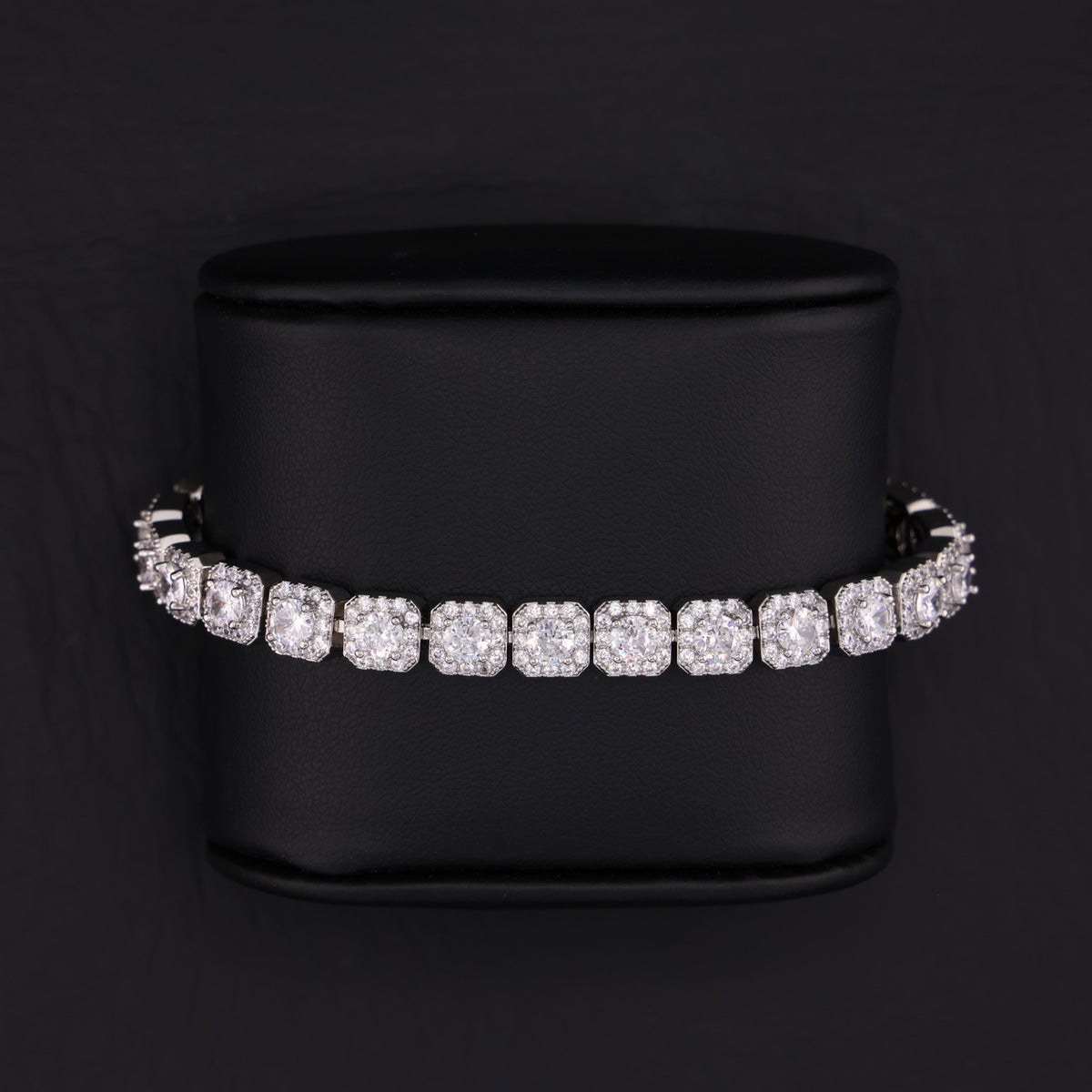 8mm Clustered Tennis Bracelet - White Gold