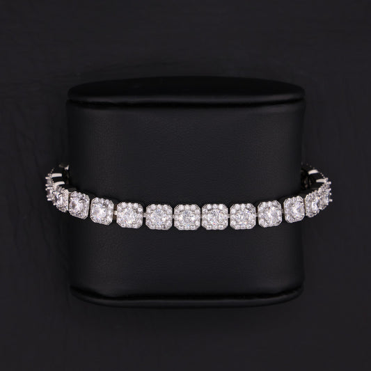 8mm Clustered Tennis Bracelet - White Gold