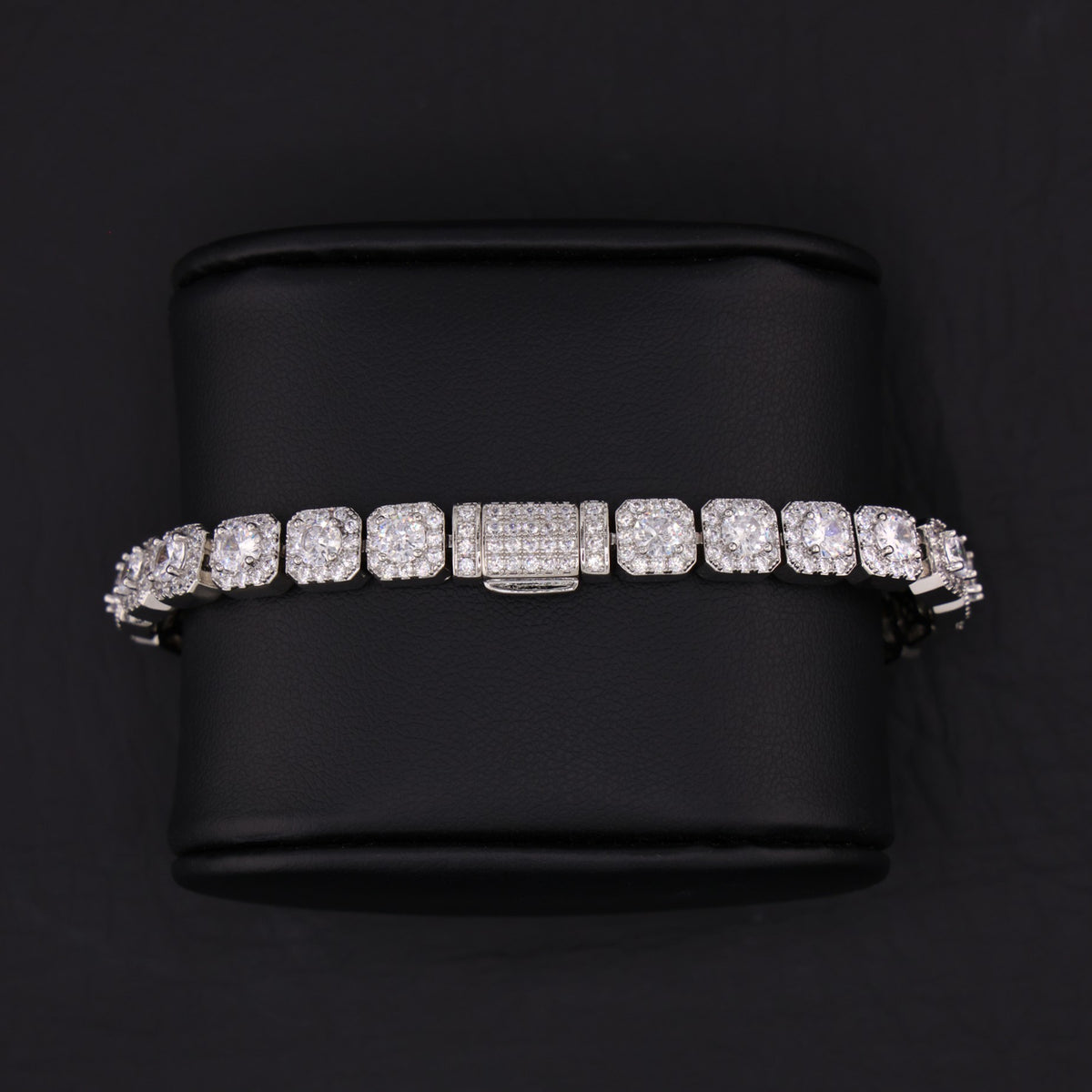 8mm Clustered Tennis Bracelet - White Gold