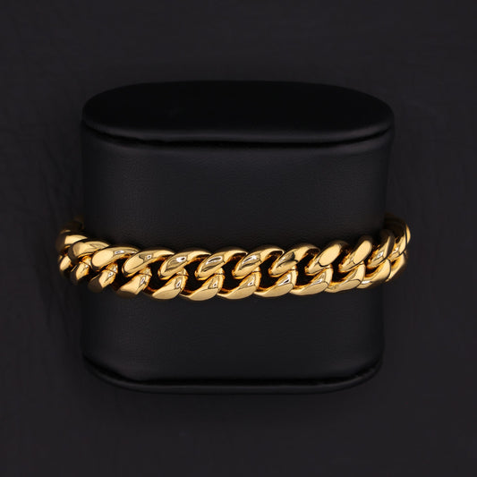 12mm Miami Cuban Bracelet (Iced Out Clasp) - Gold