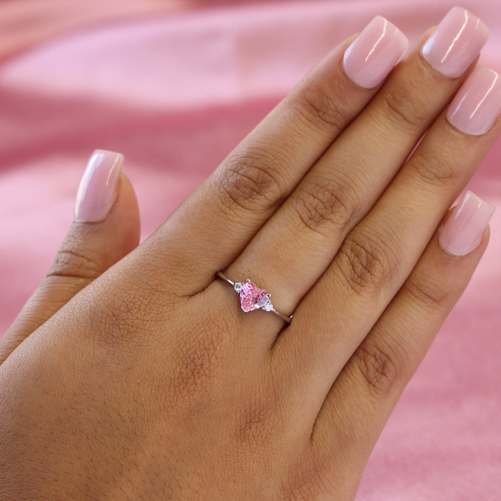 Pink Heart CZ Ring - 925 Silver