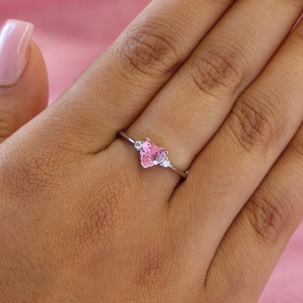 Pink Heart CZ Ring - 925 Silver