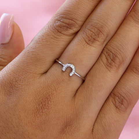 Small Iced Horseshoe Ring - 925 Silver