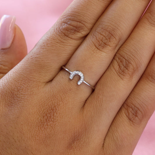 Small Iced Horseshoe Ring - 925 Silver