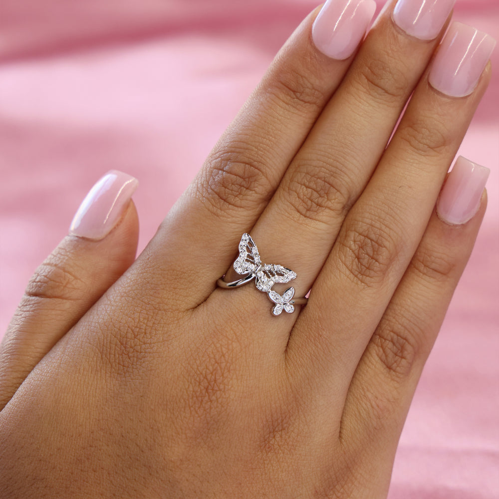Iced Butterfly Ring - 925 Silver