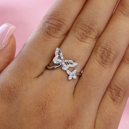 Iced Butterfly Ring - 925 Silver