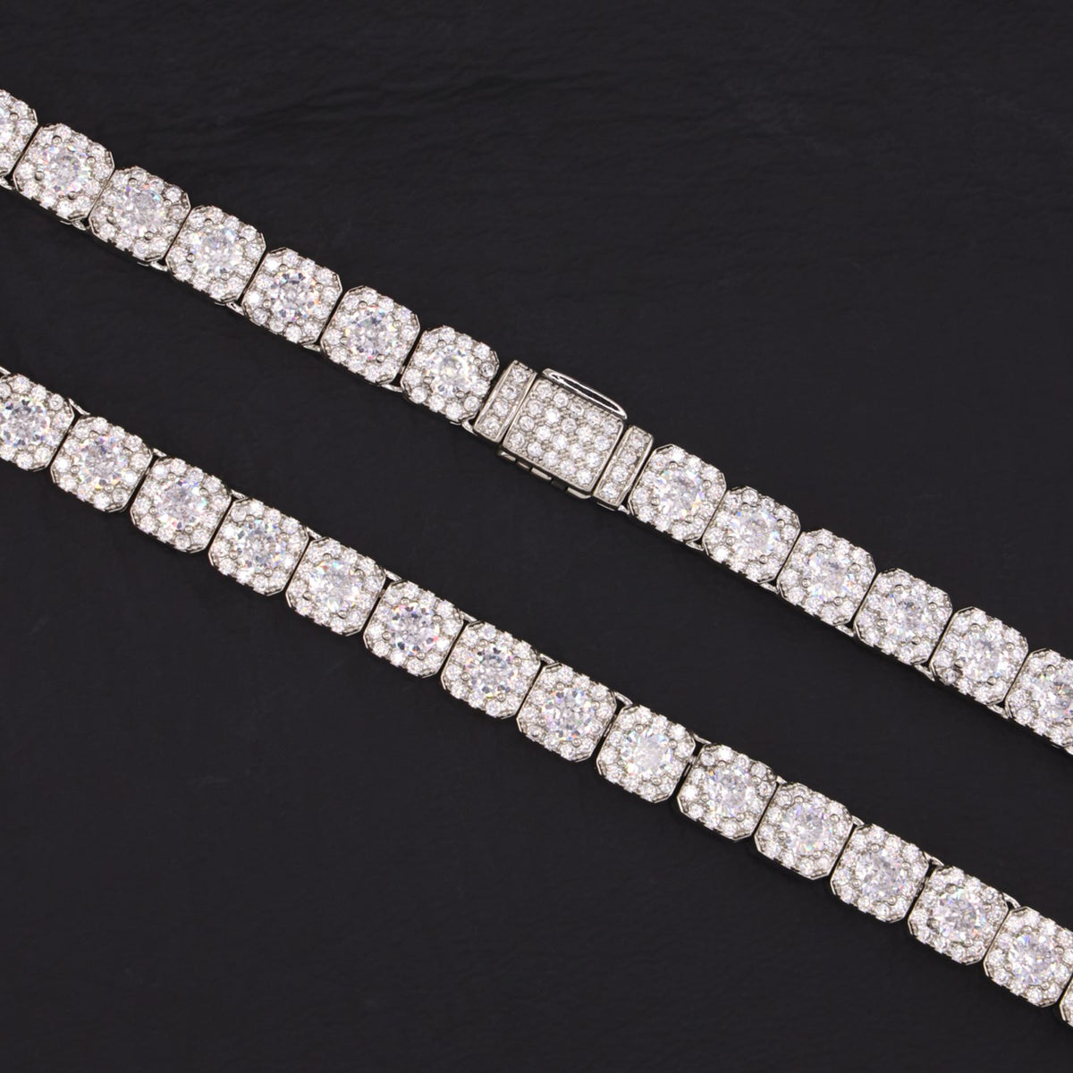 8mm Clustered Tennis Necklace - White Gold