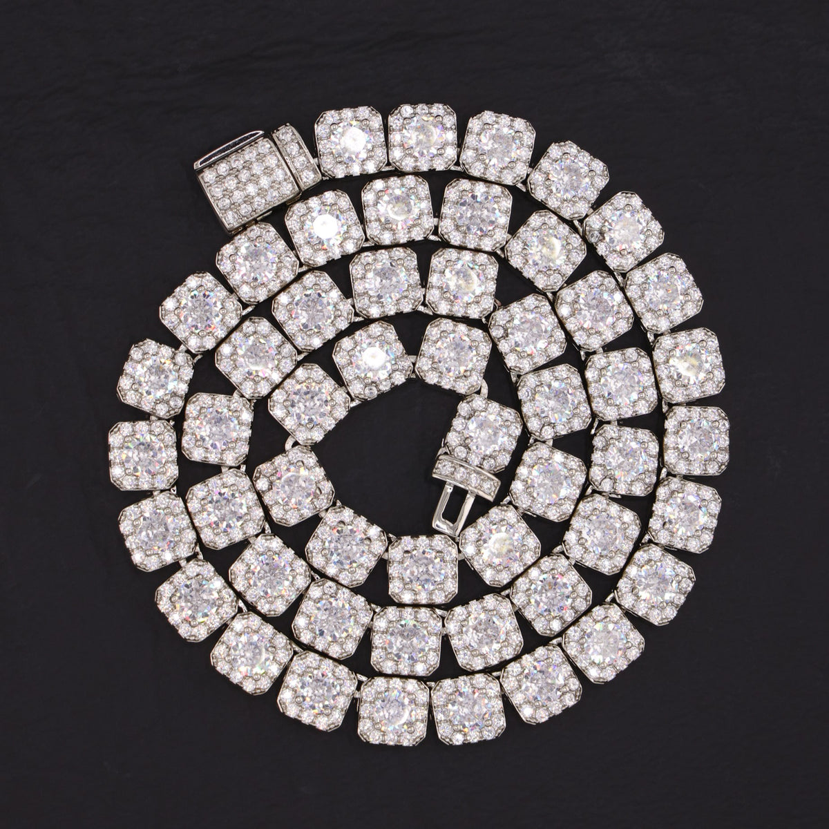 8mm Clustered Tennis Necklace - White Gold