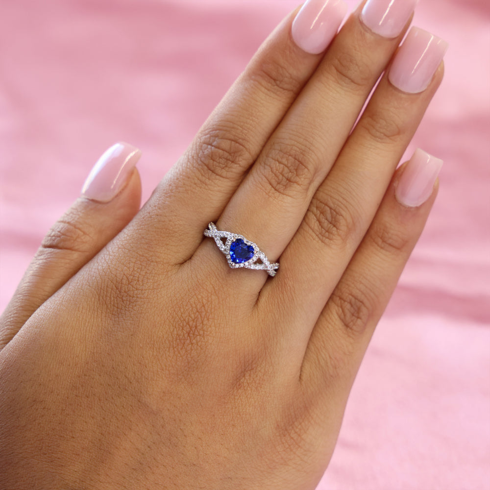 Blue Heart Infinity CZ Diamond Ring - 925 Silver