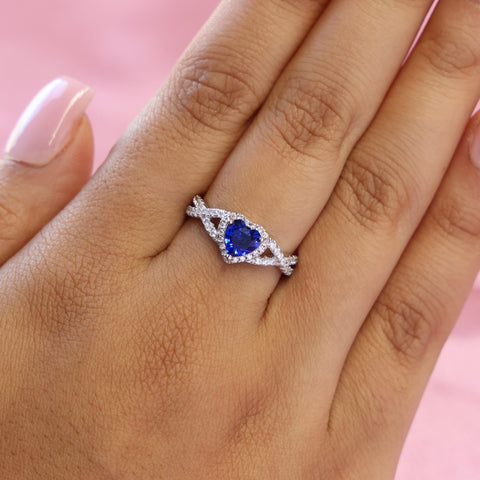 Blue Heart Infinity CZ Diamond Ring - 925 Silver