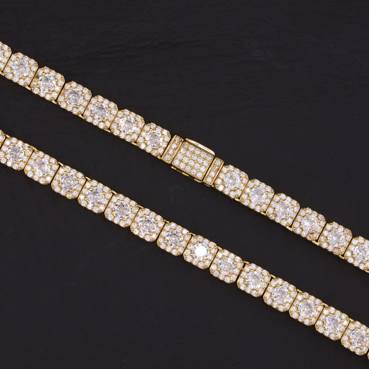 8mm Clustered Tennis Necklace - Gold