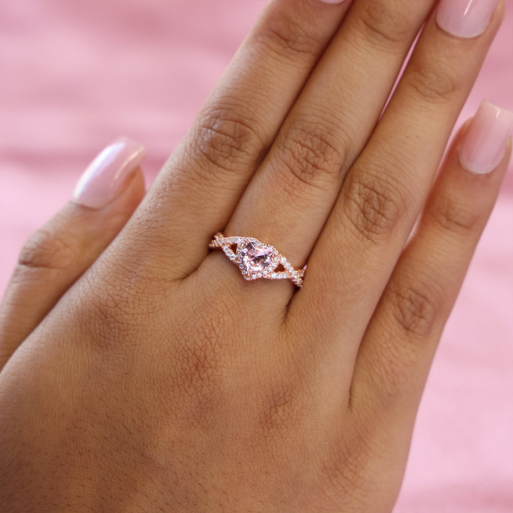 Pink Heart Infinity CZ Diamond Ring - Rose Gold over 925 Silver