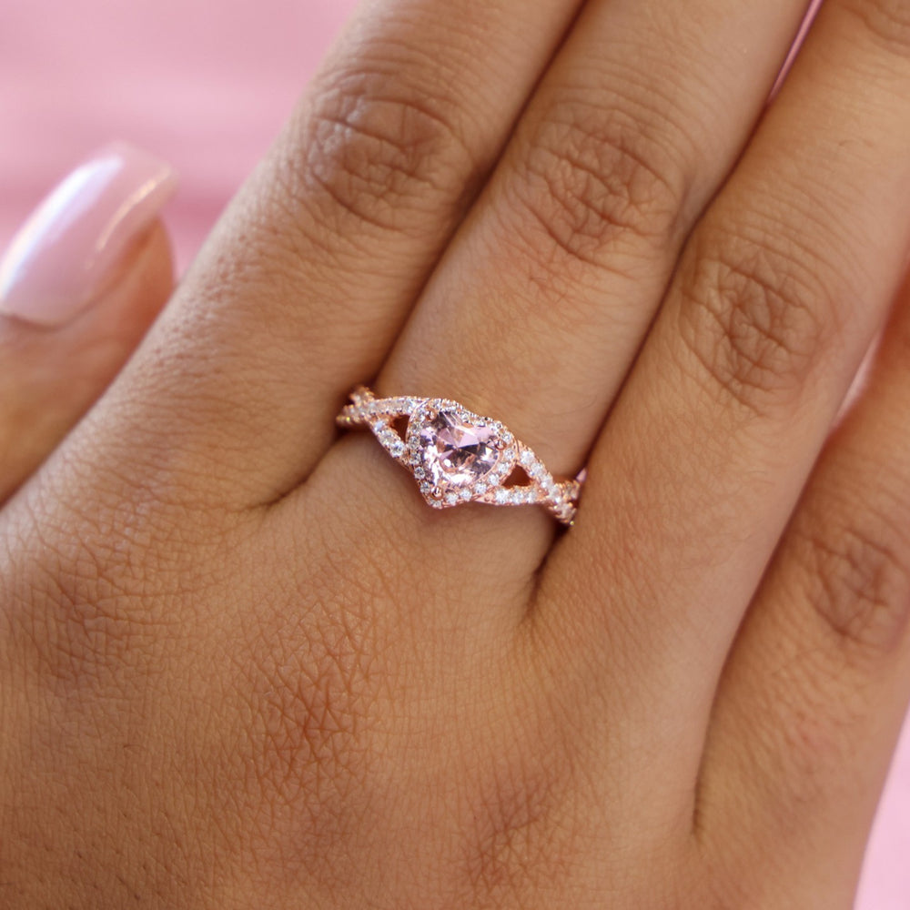 Pink Heart Infinity CZ Diamond Ring - Rose Gold over 925 Silver