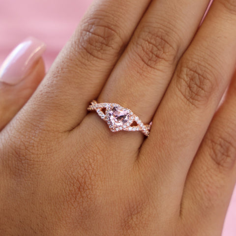Pink Heart Infinity CZ Diamond Ring - Rose Gold over 925 Silver