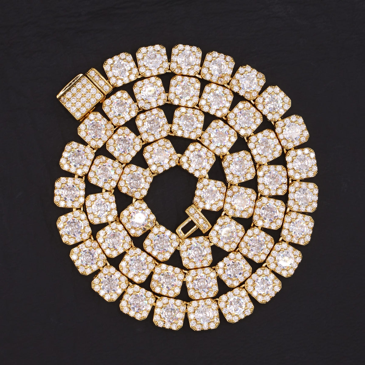 8mm Clustered Tennis Necklace - Gold