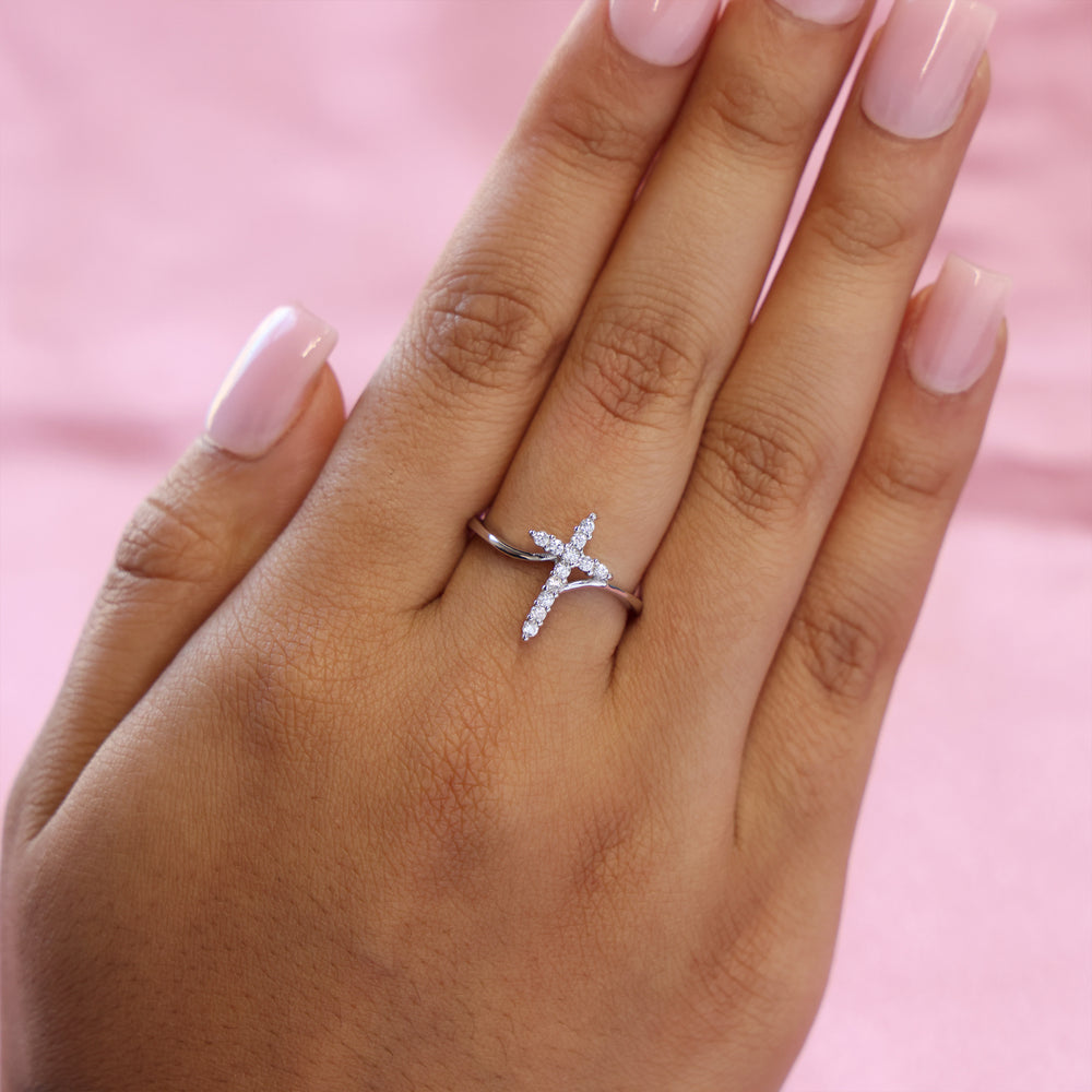 Iced Cross Ring - 925 Silver