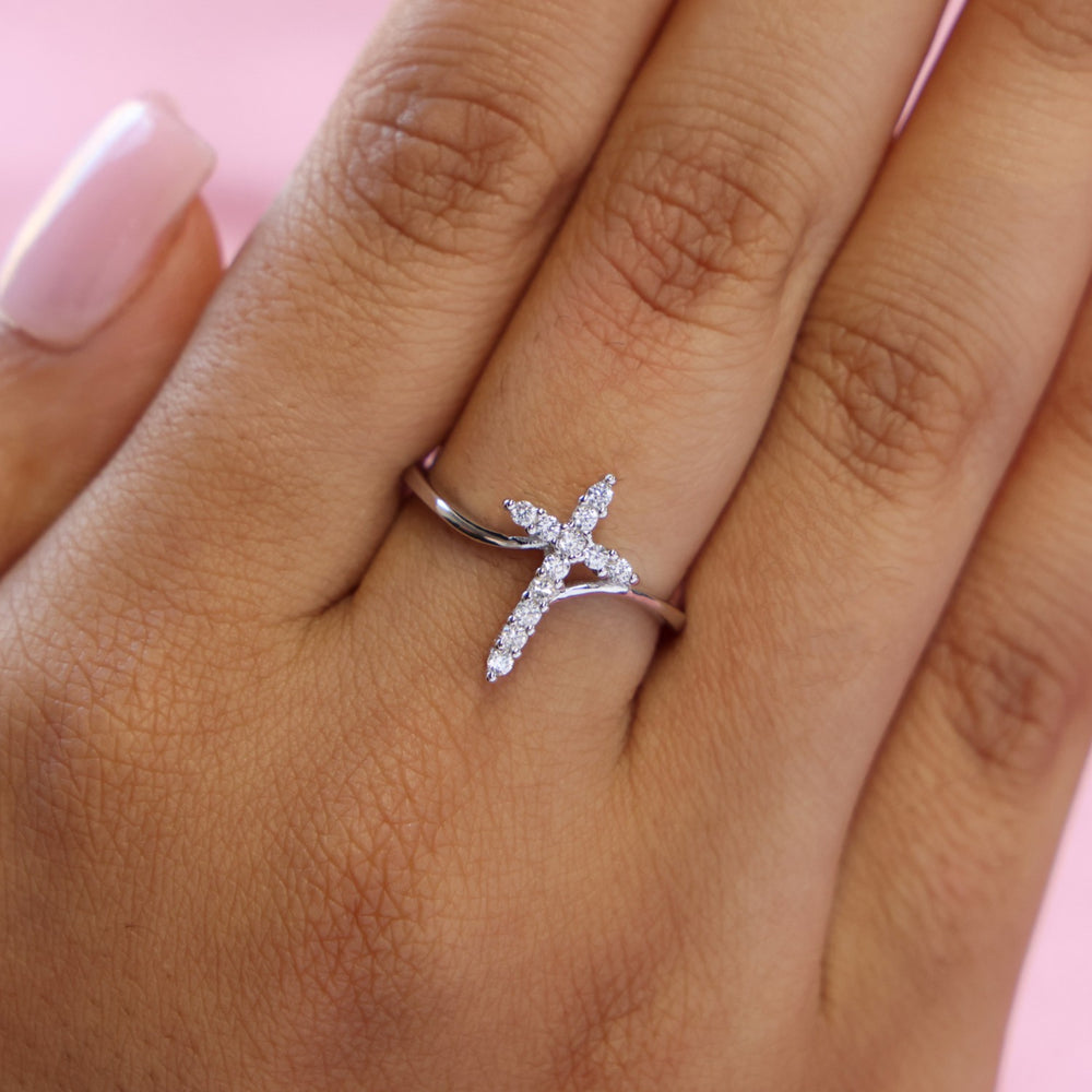Iced Cross Ring - 925 Silver