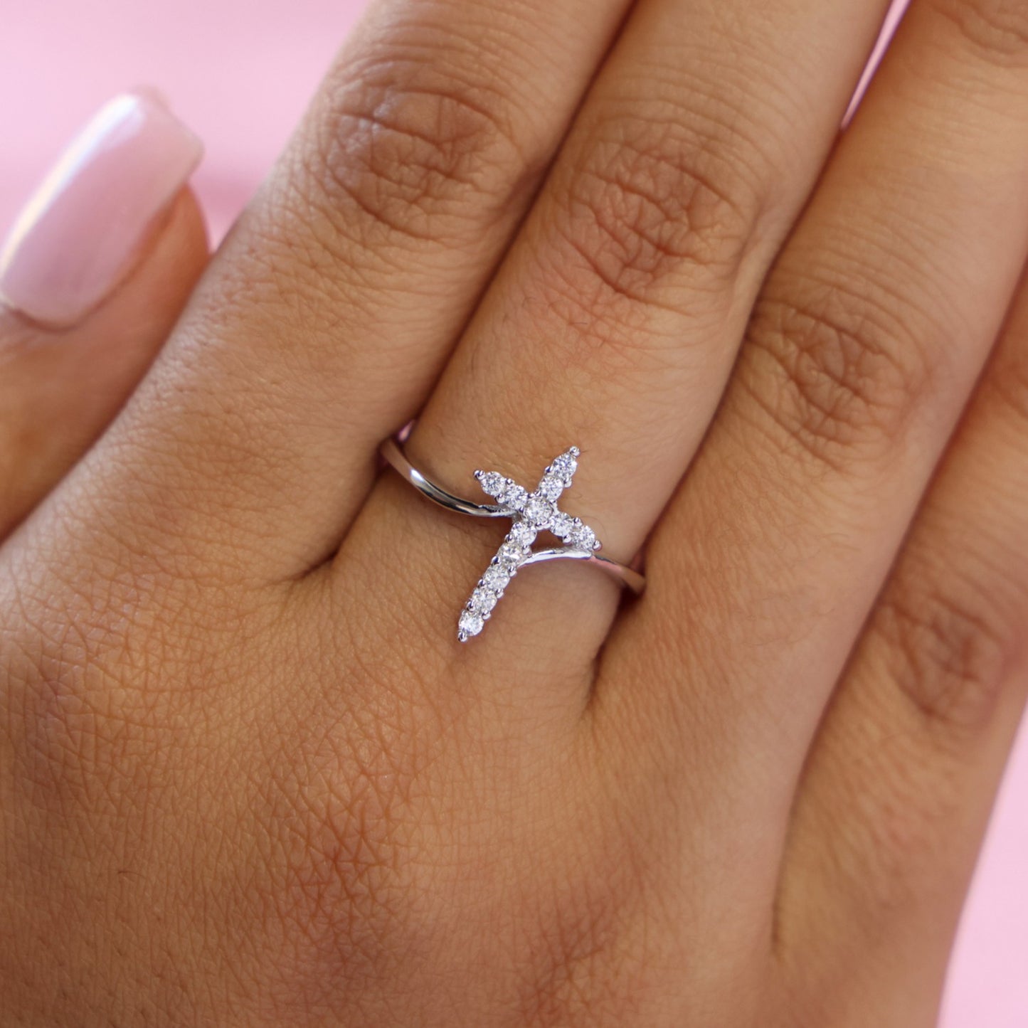 Iced Cross Ring - 925 Silver