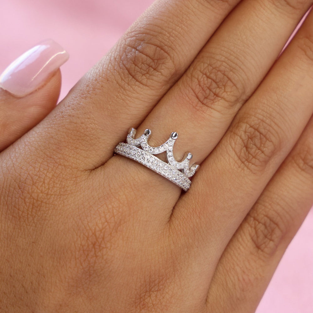 Iced Crown Ring - 925 Silver