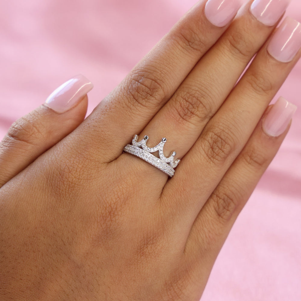 Iced Crown Ring - 925 Silver