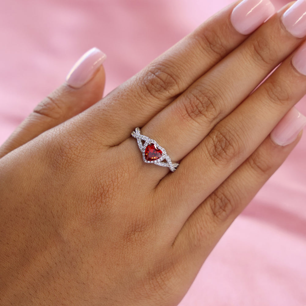 Red Heart Infinity CZ Diamond Ring - 925 Silver