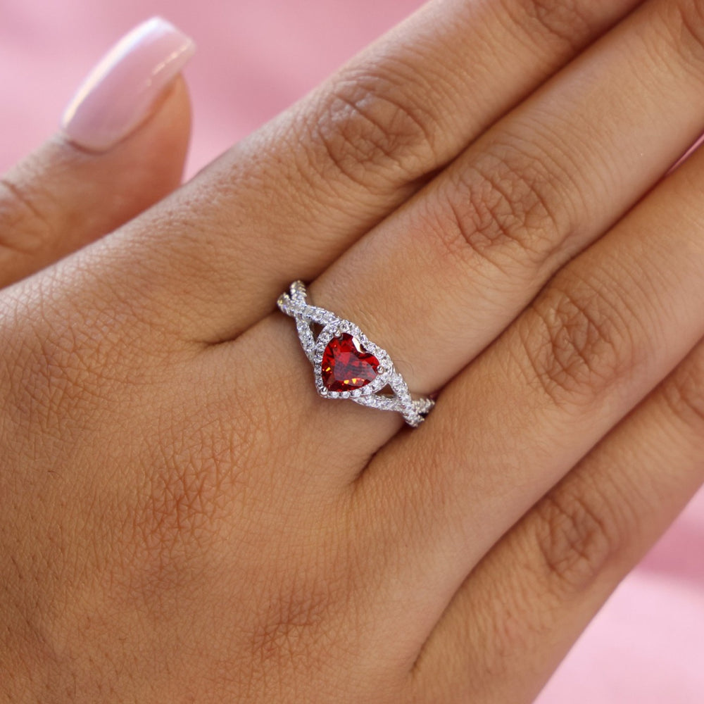 Red Heart Infinity CZ Diamond Ring - 925 Silver